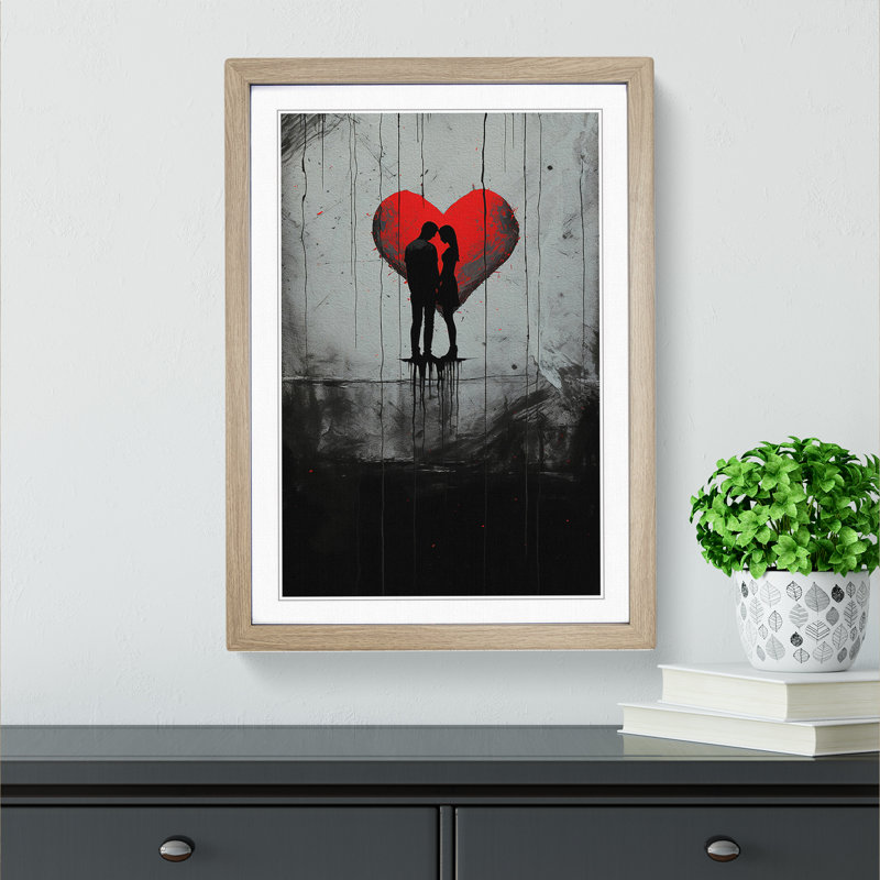 Lovers Minimalism No.2 - Single Picture Frame Print on Wood, Oak Framed, 64cm H x 46cm W x 2cm D