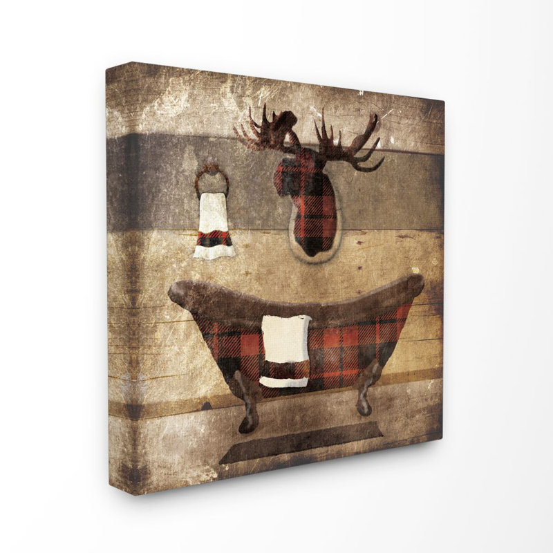 «Plaid Cabin Bathroom Country», peinture, Toile tendue, H 24 po x l 24 po x P 1,5 po