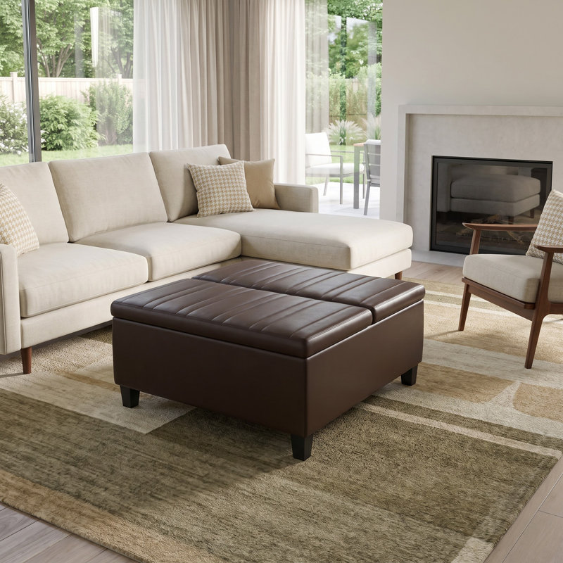 Repose-pieds de rangement pour table basse Ellis, Similicuir brun chocolat