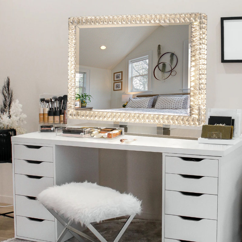 Miroir de salle de bain en cristal 35 x 28 pouces à DEL avec lumière à intensité variable
