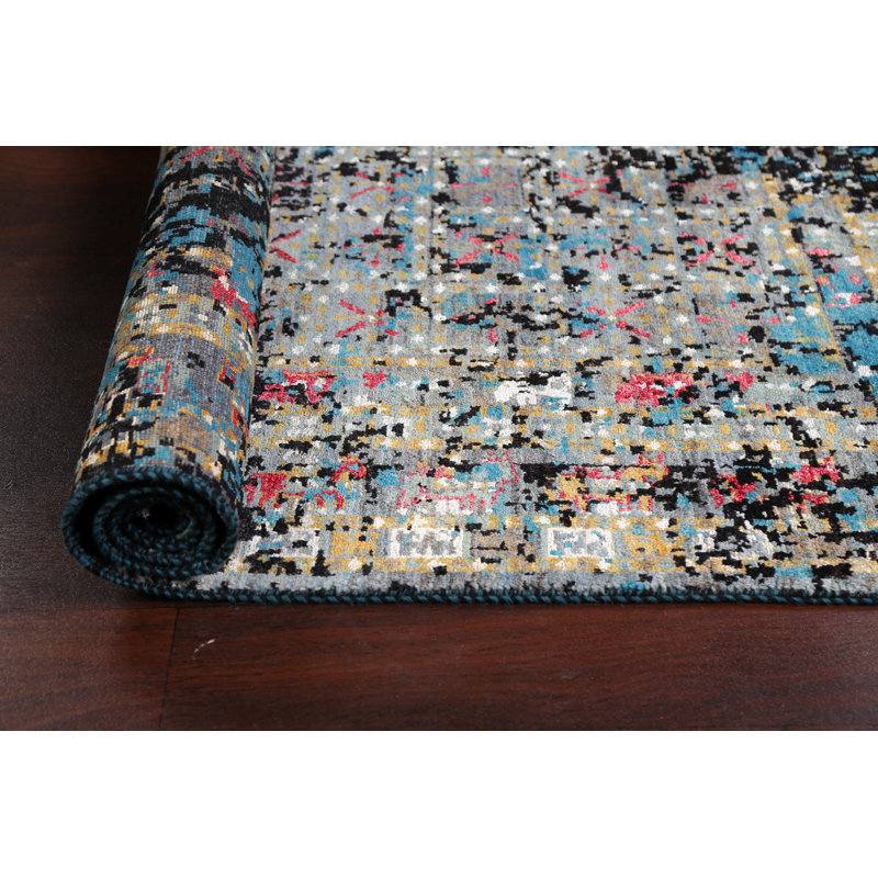 Tapis oriental contemporain abstrait à motif végétal noué à la main 4 x 6