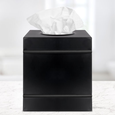 Aylanna Matte Black Metal Tissue Box Cover