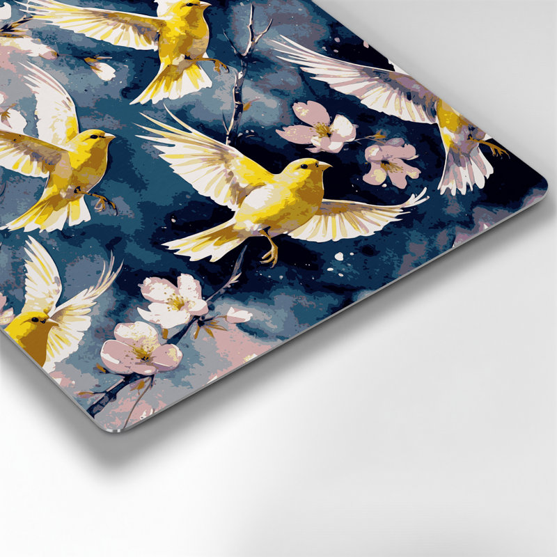 Oiseaux, art mural beige et canari, H 96 po x l 96 po x P 0,05 po