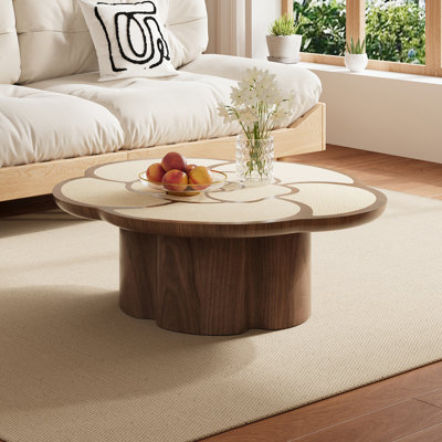 Table basse en forme de fleur de 39,76 po, table basse ronde à profil bas, table de cocktail ronde à pétales et table de centre moderne pour le salon