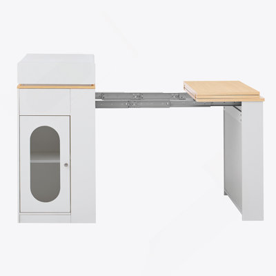 Extendable Dining Table With Folding Tabletop, Bar Table With Drawers And Power Outlet, Kitchen Island With Wheels And Hooks, Sideboard For Kitchen And Dining Room (Creamy White+Natural)