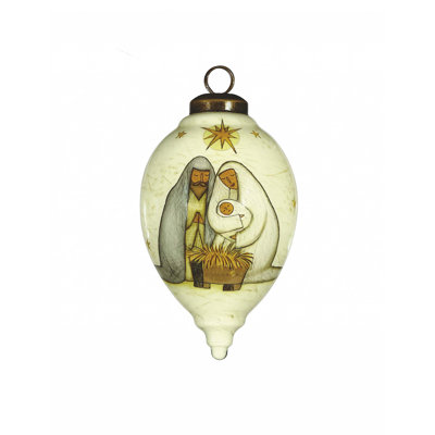 Nativity Holy Family Hand Painted Mouth Blown Glass Ornament