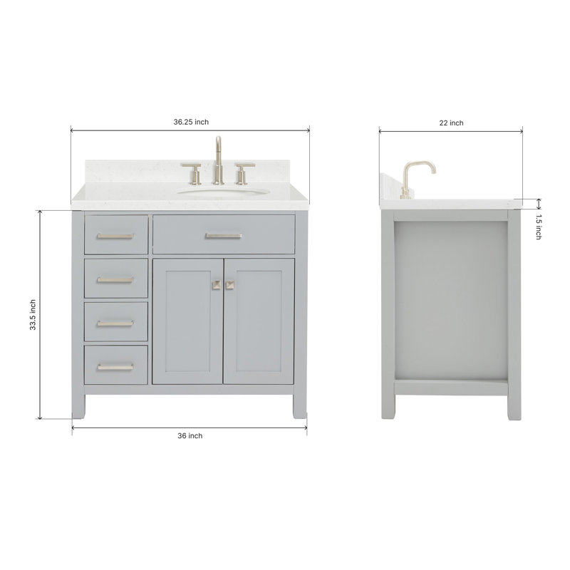8_ARIEL Bristol 42 Single Sink Bathroom Vanity with Carrara White Quartz, 36", Oval, Gray