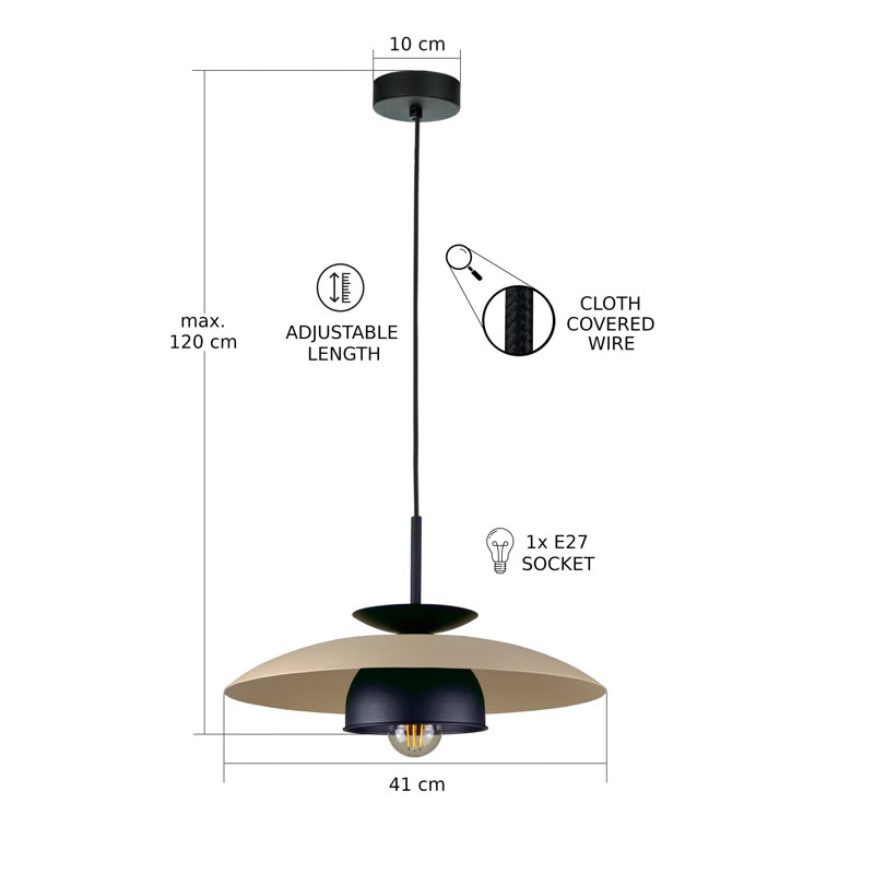 1 - Light Matte Black Dome Pendant, Latte/Black