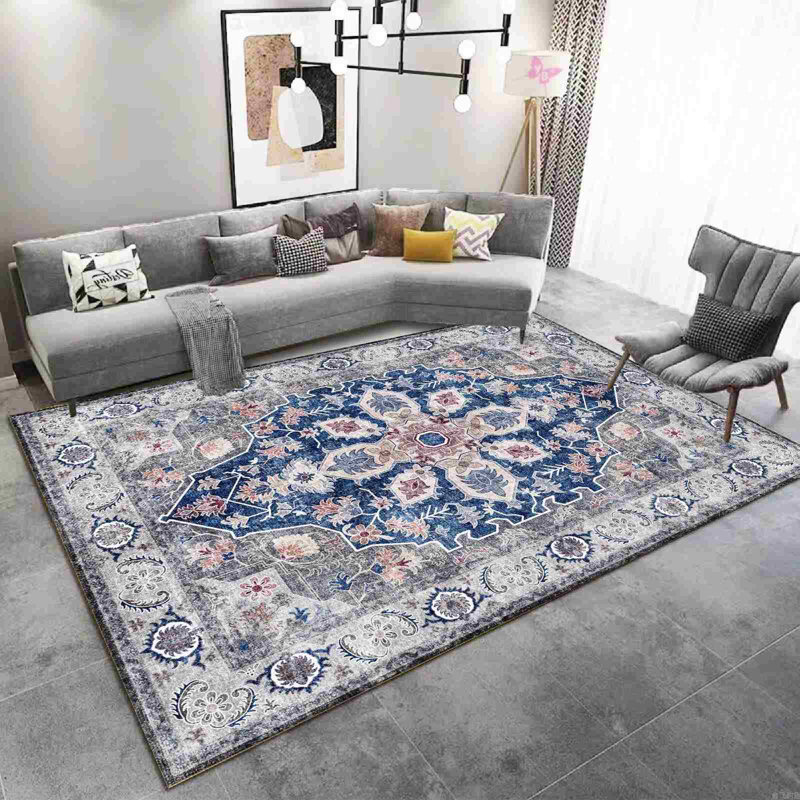 Bailasan est un tapis imprimé doux, mesurant 5,3 x 7,5 pieds, lavable à la machine, envers antidérapant, emballé dans une boîte.
