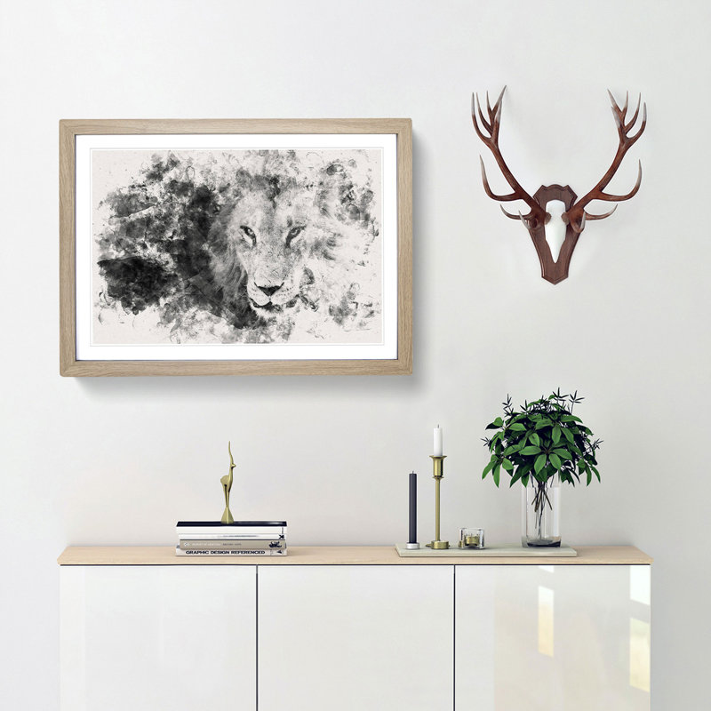 Portrait of a Lion - Framed Print, 33cm H x 45cm W x 2cm D, Oak Framed