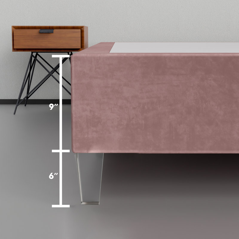 14-Inch Premium Kauly Material Wood Bed Frame, Comfortable Foundation with Acrylic Legs, Queen, Dark Pink