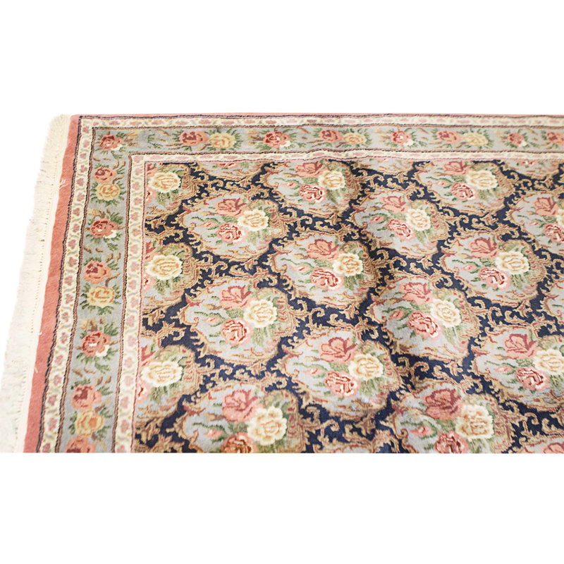 Tapis bleu marine et bleu de haute qualité noué à la main