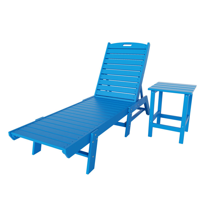 Laguna Outdoor Chaise Lounge with Table, Pacific Blue