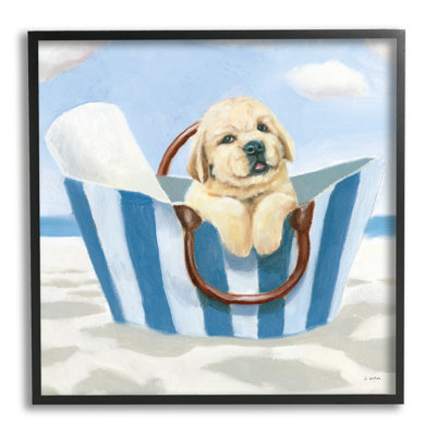 " Puppy At Beach Landscape " by James Wiens Painting Print