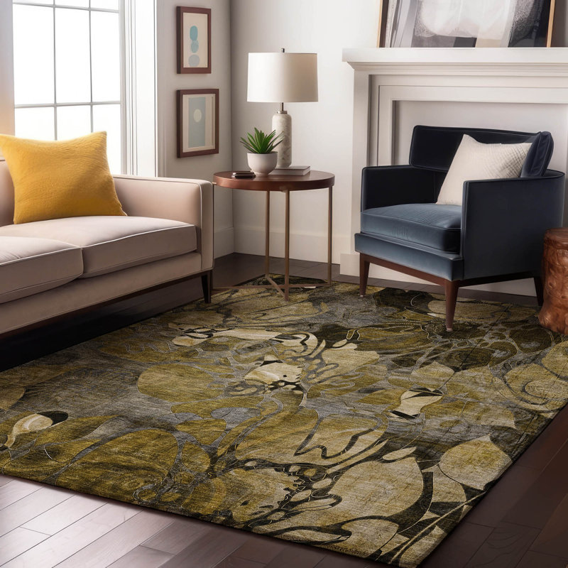 Tapis brun Cerrito AMF558 lavable à la machine de qualité supérieure, Rectangle 10 pi x 14 pi