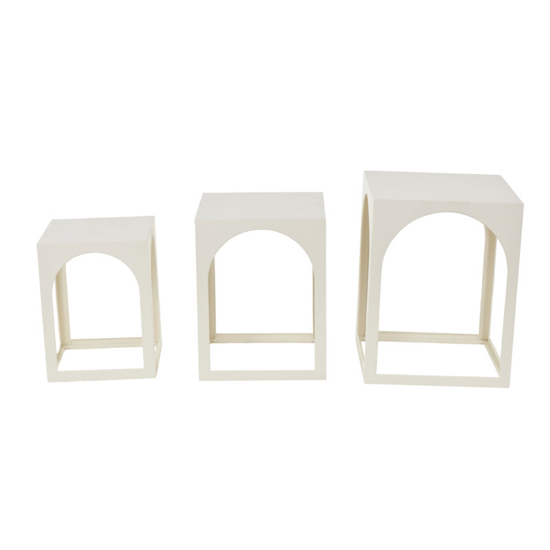 Cole And Grey Metal Nested Side End White Accent Table With Arched Cutouts Set