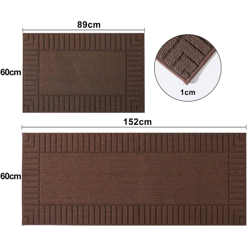 Kitchen Rugs,Set Of 2 60X89cm+60X152cm, Brown