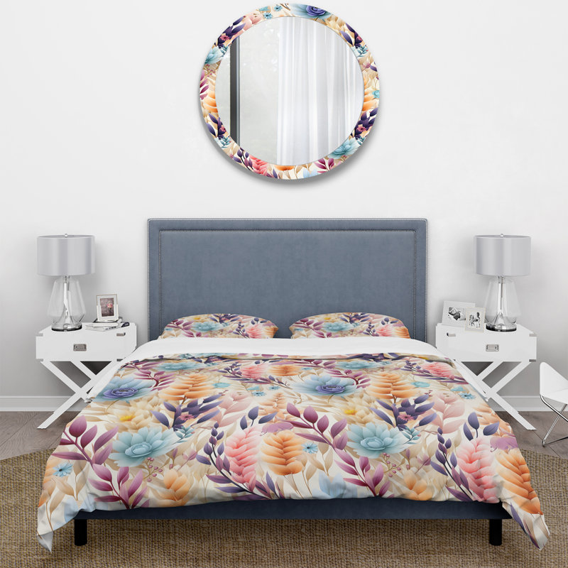 Literie pastel de fougères bohémiennes, Housse de couette simple + 1 taie décorative stan