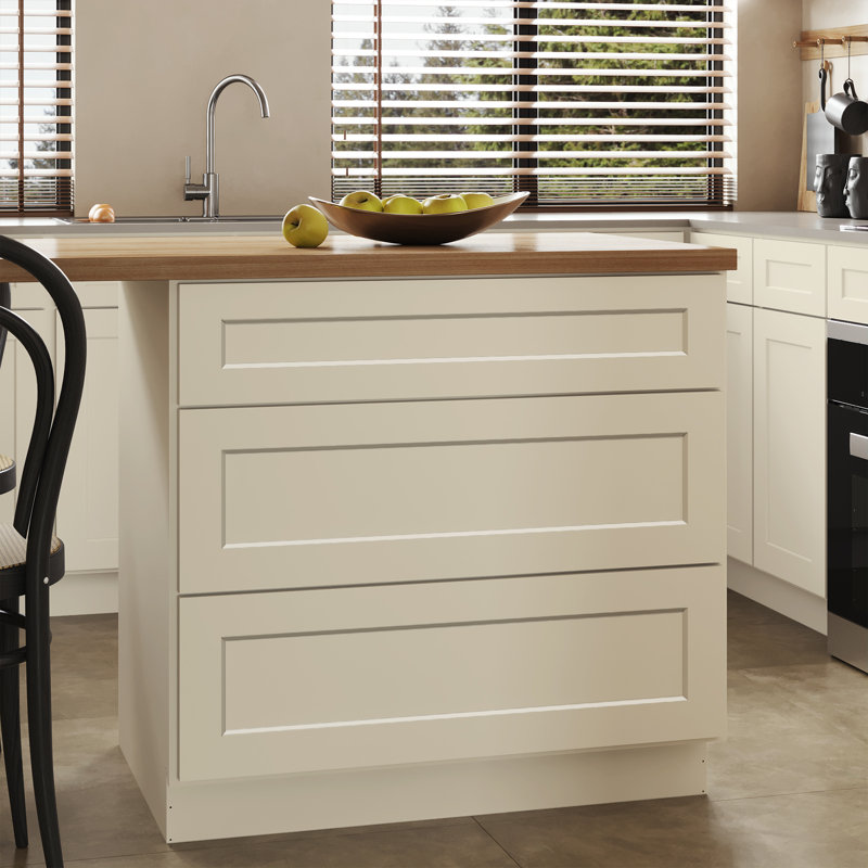 Ready To Assemble Base Cabinet Style 3-drawer, Shaker Antique White, 34.5" H x 36" W