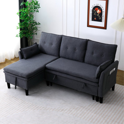 Chaise longue réversible en L gris foncé avec rangement, 3 places, coton pour bureau et appartement, décor idéal