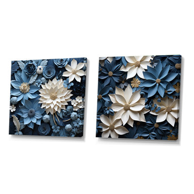 Fleurs de poinsettias blanches et bleues - ensemble de 2 poinsettias carrés