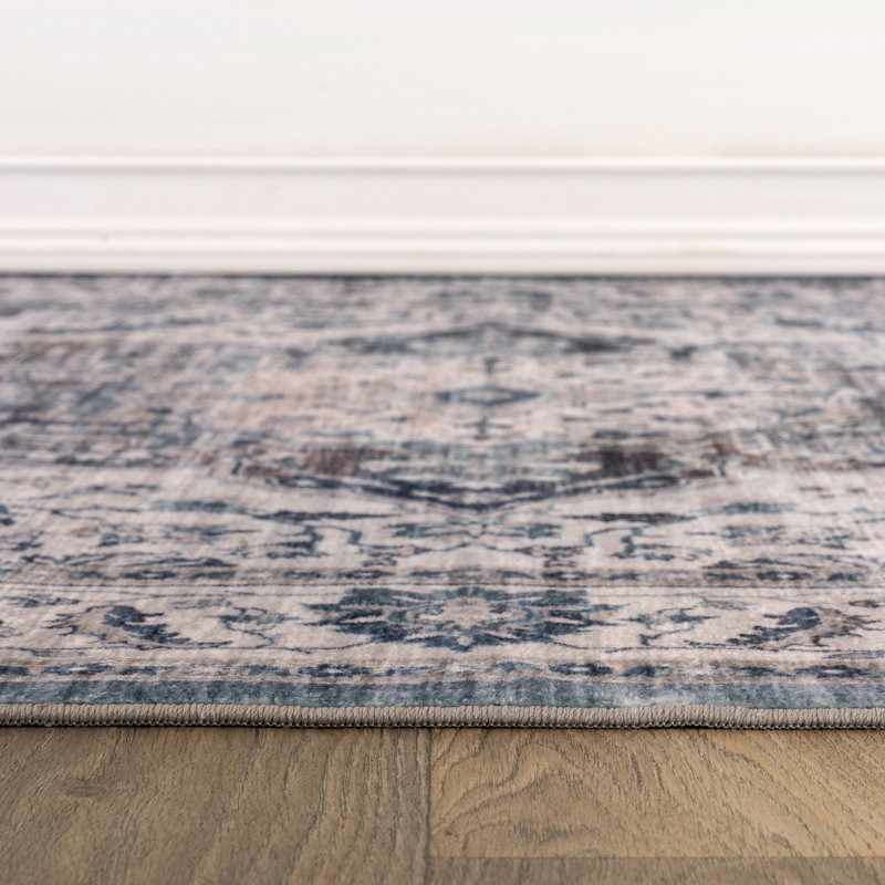 Tapis bleu marine antidérapant rétro, 7 pi 10 po x 10 pi