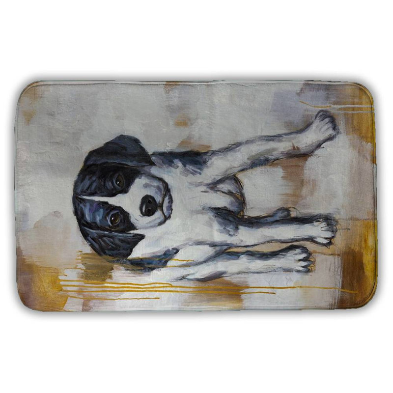 Curious puppy dog Bath Mat with Non-Slip Backing - Quick Dry Memory Foam Bathroom Rug - Absorbent - Modern Plush Spa-Style - Machine Washable