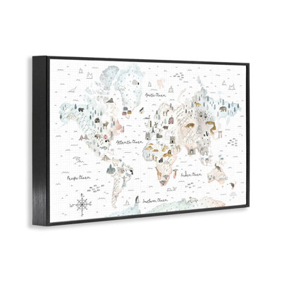  Whimsical World Traveler Map Framed Giclee Art by Laura Marshall