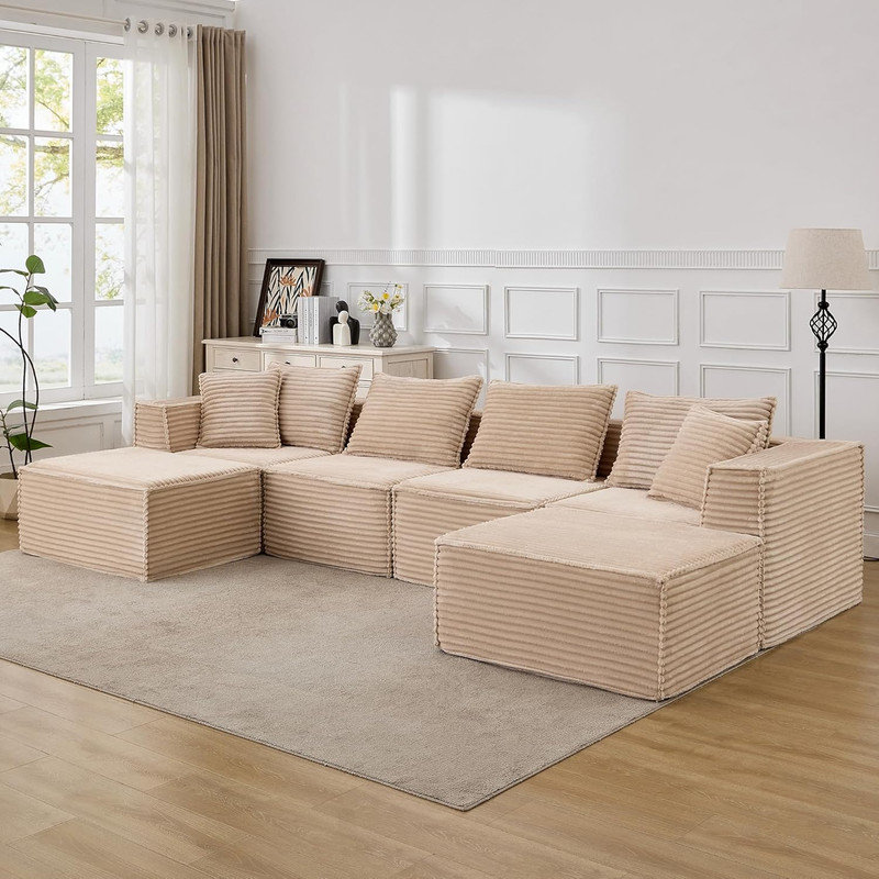 Canapé modulaire Boneless, H 31,5 po x l 141 po x P 65,8 po, 4, Beige
