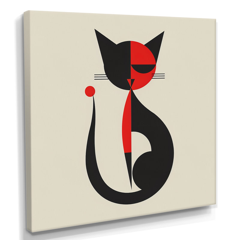 Minimal chat en noir et rouge - impression d'art mural chat, Toile tendue, H 36 po x l 36 po x P 1,5 po