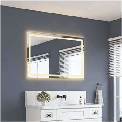 Miroir de salle de bain à DEL avec avant et rétroéclairage, miroir de meuble-lavabo mural avec cadre en aluminium, antibuée, mémoire, gradation continue