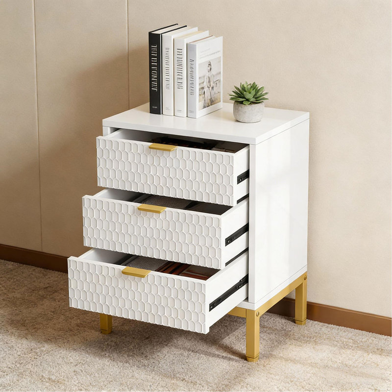 Grande table de chevet de style nordique avec 3 tiroirs