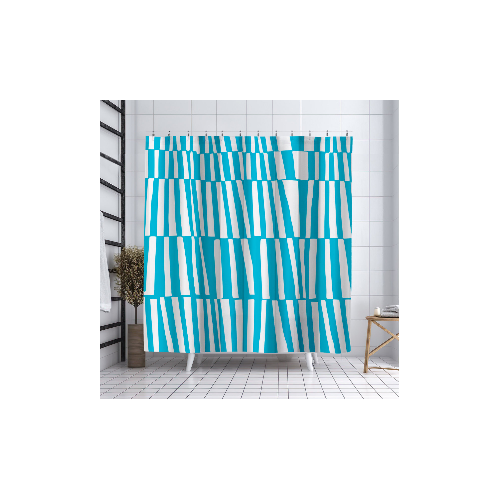 Thora Abstract Mid-Century Shower Curtain, Turquoise