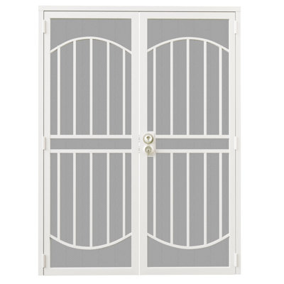 Security Screen Door 72" x 80" Perforated Mesh Steel Exterior Door with Rust-Resistant Finish and Dual-Bore, Universal/Reversible Outswing Black Powder Coated, Sturdy with Optimal Airflow & Prevent Insect for Front or Patio Entry, back porches, balconies