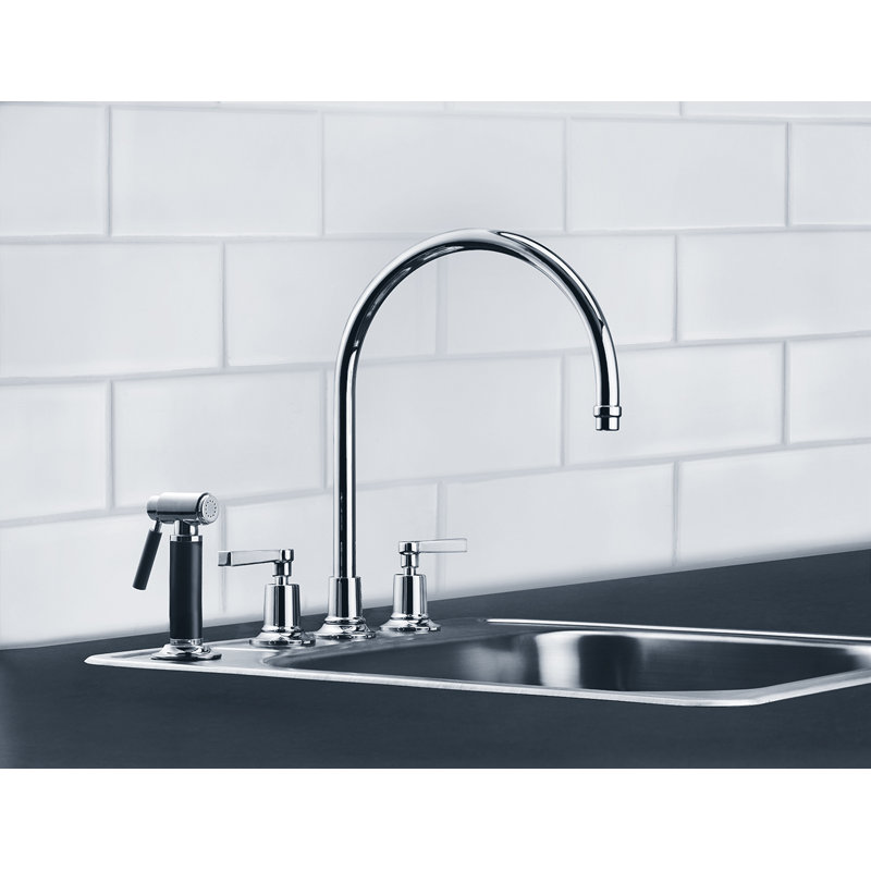 Robinet de cuisine à poignée double Fleetwood, Chrome poli, Poignée à levier