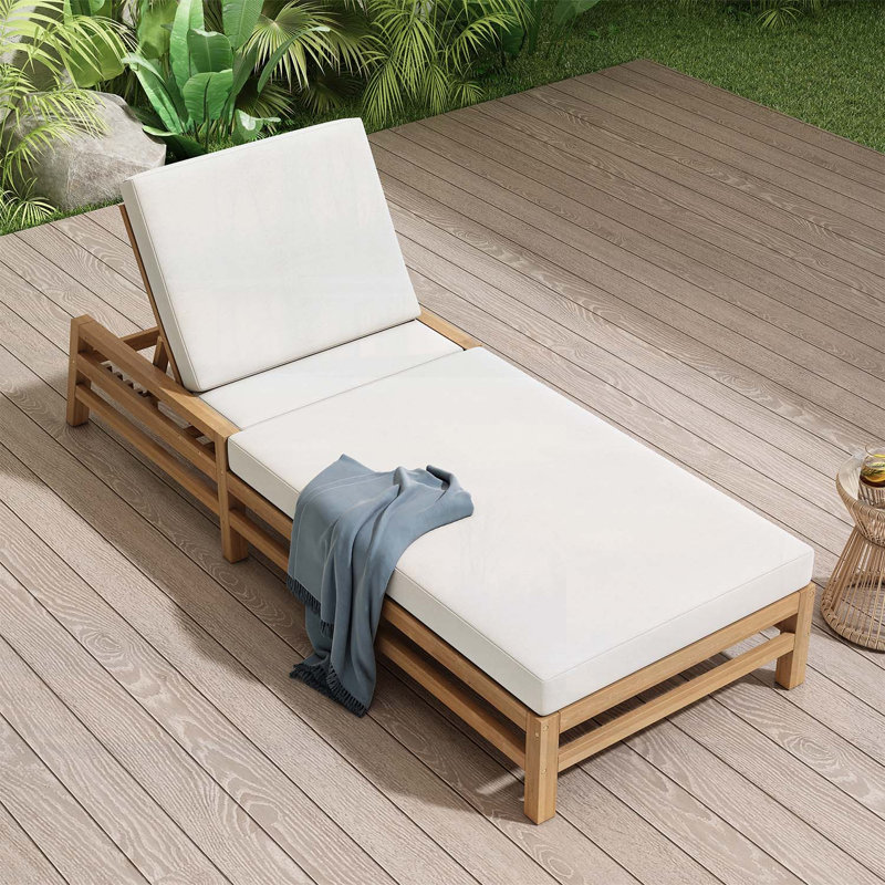 Chaise longue d'extérieur avec dossier réglable à 5 positions, coussins épais, résistante aux intempéries pour la terrasse, le balcon et le jardin