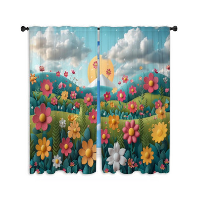 Illustration Digital Art Room Darkening Curtain Pair