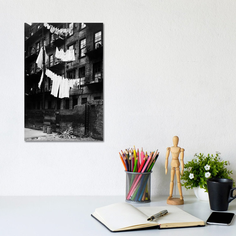 1930s Tenement Building With Laundry Hanging On Clotheslines I - Wrapped Canvas Print, 20.32 cm H x 30.48 cm W