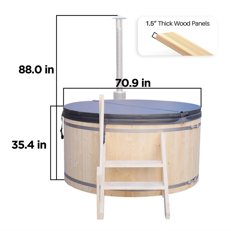 ALEKO 5 Person Solid Wood Round Wood Fired Hot Tub