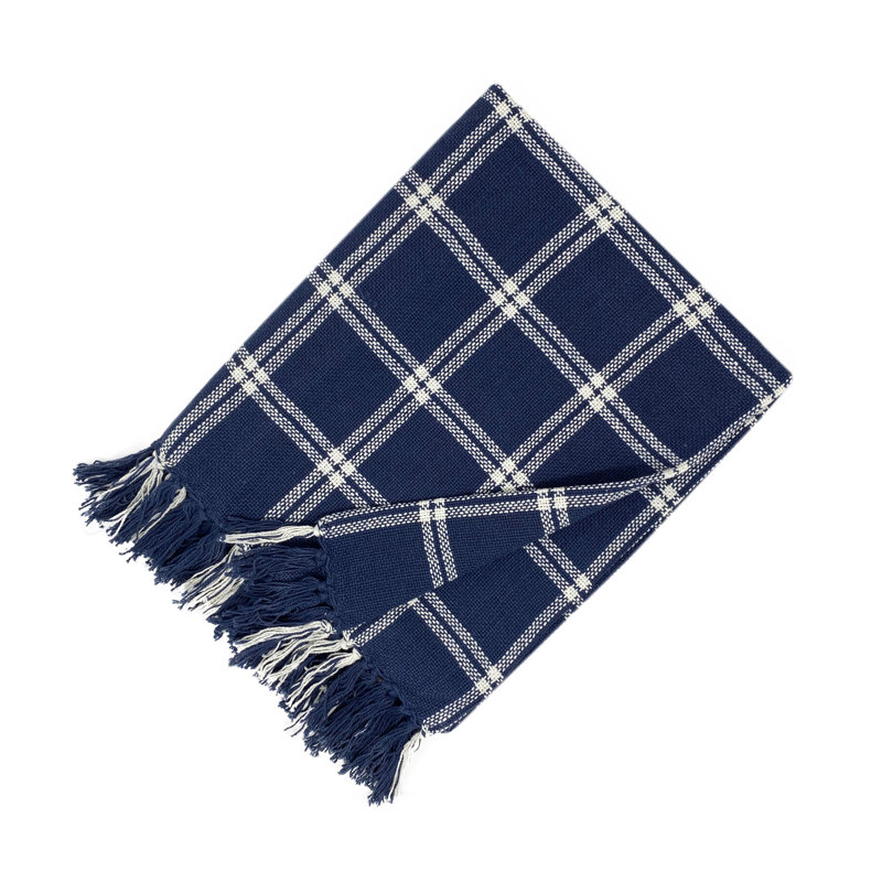 Jeté en coton Double Windowpane, Bleu marine/blanc