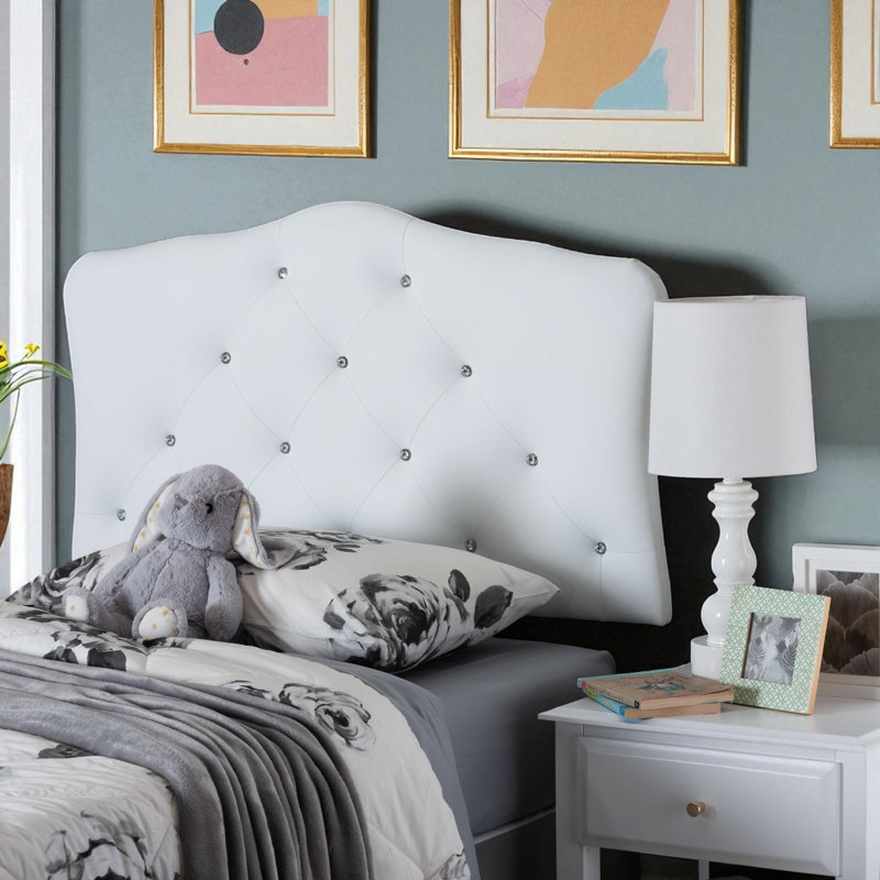 Myshawn White Twin Faux Leather Upholstered Button Tufted Headboard, 23.52" H X 41" W X 2.46" D
