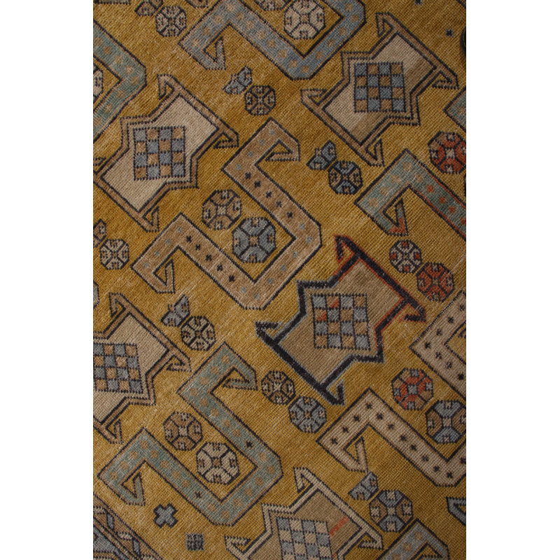 Hand-Knotted Classic Rug Gold Blue Geometric Pattern, Rectangle 8' x 10'