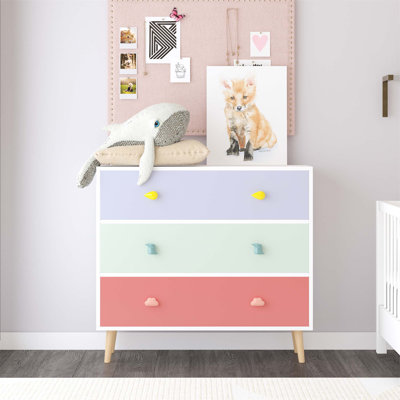 Kids 3 Drawer Dresser with Cartoon Pulls, Anti-Tip Design, and Smooth Euro Glides for Safe and Stylish Storage