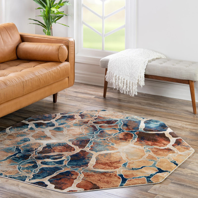Tapis contemporain contemporain de couleur brique, Octogone 5 pi 3 po