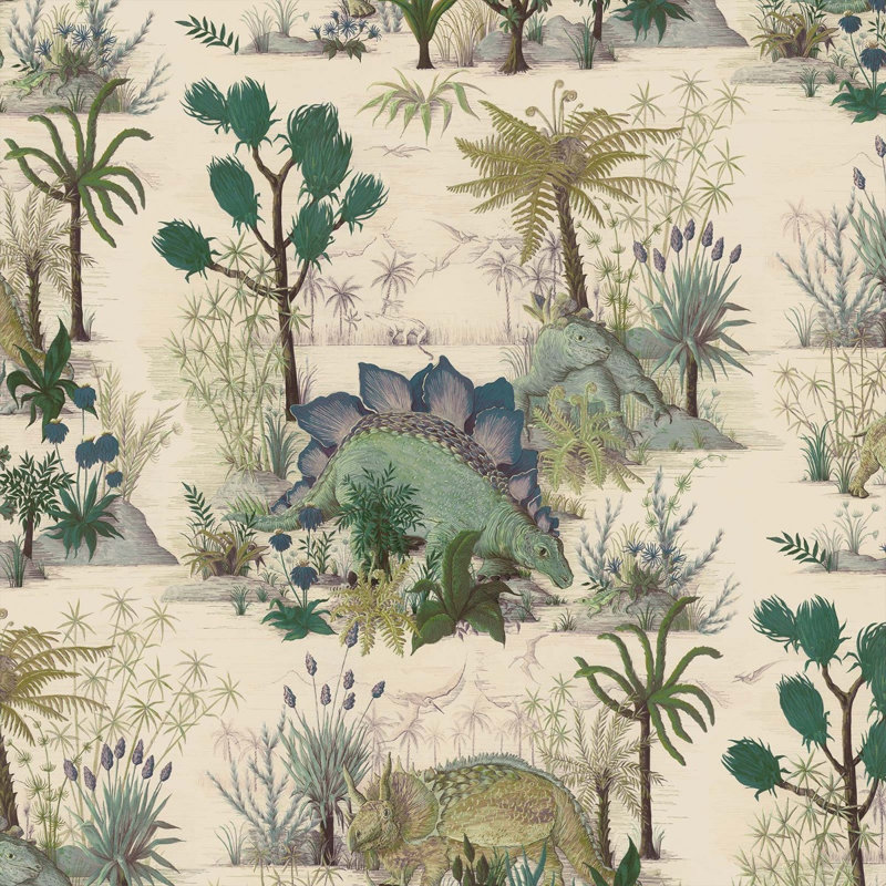 Dinosauria 9.84' L x 70.87" W Wallpaper Roll, Ecru