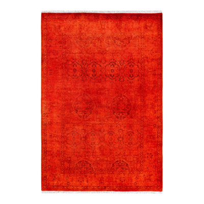 Overyed One-of-a-Kind Rectangle 4'1" X 6' New Age Wool Area Rug Red