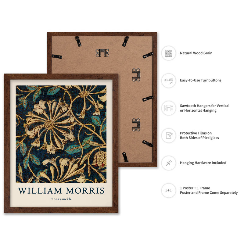 William Morris - Chèvrefeuille n ° 13, Poster, 24"H x 32"W, Brown Framed
