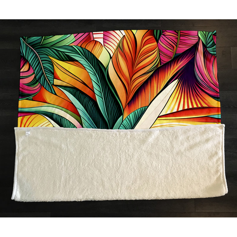 Throw Blanket, 51" W x 60" L, Floral/Abstract, Green/Orange/Pink