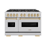 ZLINE Autograph Edition 48 in. 6.7 cu. ft. Classic Double Oven Gas Range W/ 8 Burner Cooktop in Stainless Steel & Matte Black Accents (CGRZ-48-MB)