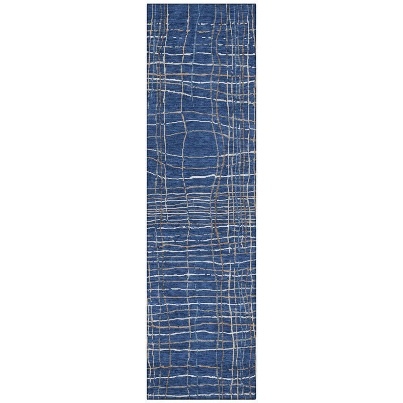 Calista Blue Washable Indoor-Outdoor Rug - , 2'3" x 7'6"